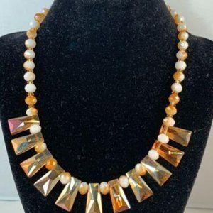 Champagne And White Bead With Iridescent Crystal Necklace (NA58)